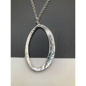 Lane Bryant Abstract Hammered Silver Tone Oval Pendant Necklace